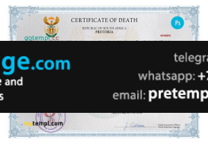 download South Africa death certificate template free fonts, completely editable