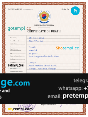 download South Korea vital record death certificate template free fonts