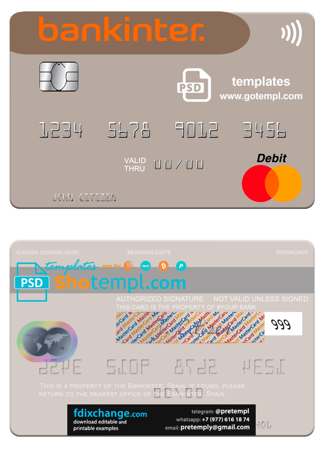 download Spain Bankinter bank mastercard credit card template in PSD format