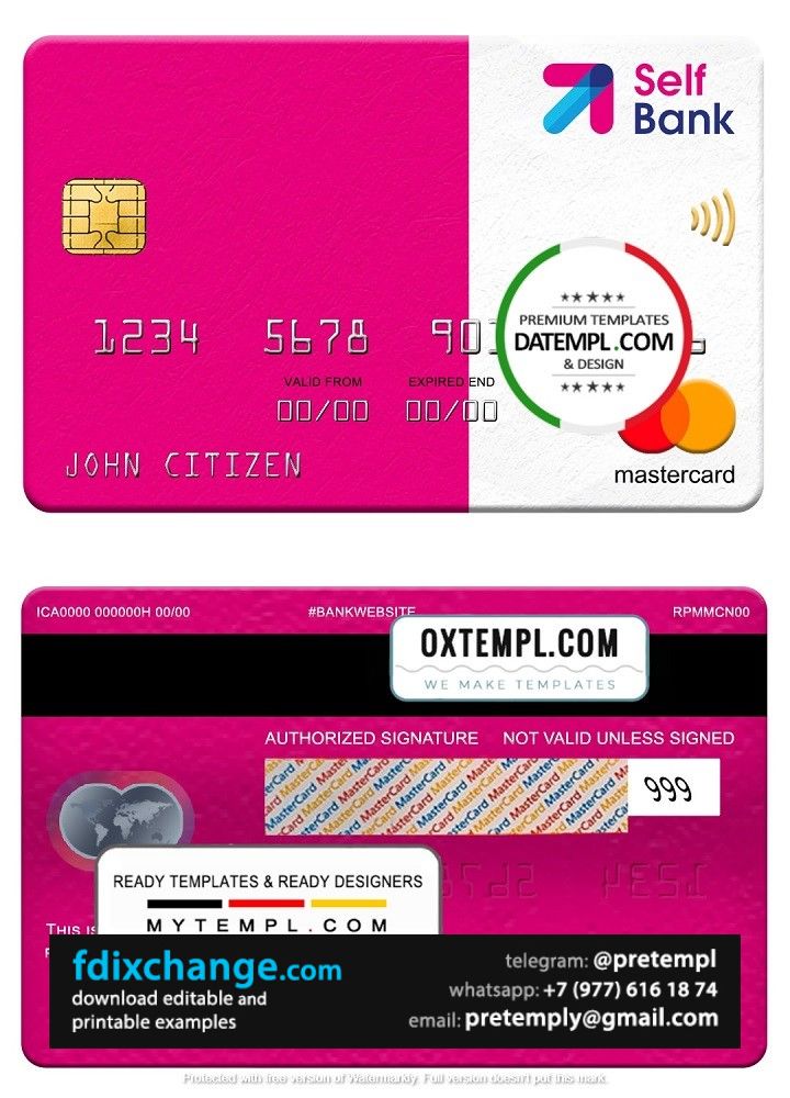 download Spain Self Bank mastercard, fully editable template free fonts