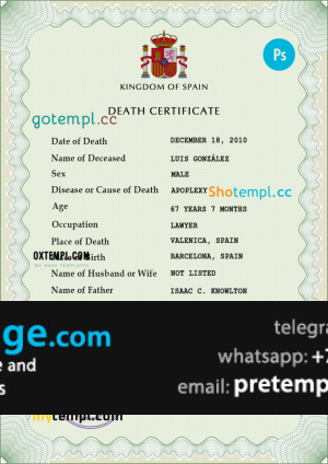 download Spain death certificate template free fonts, completely editable