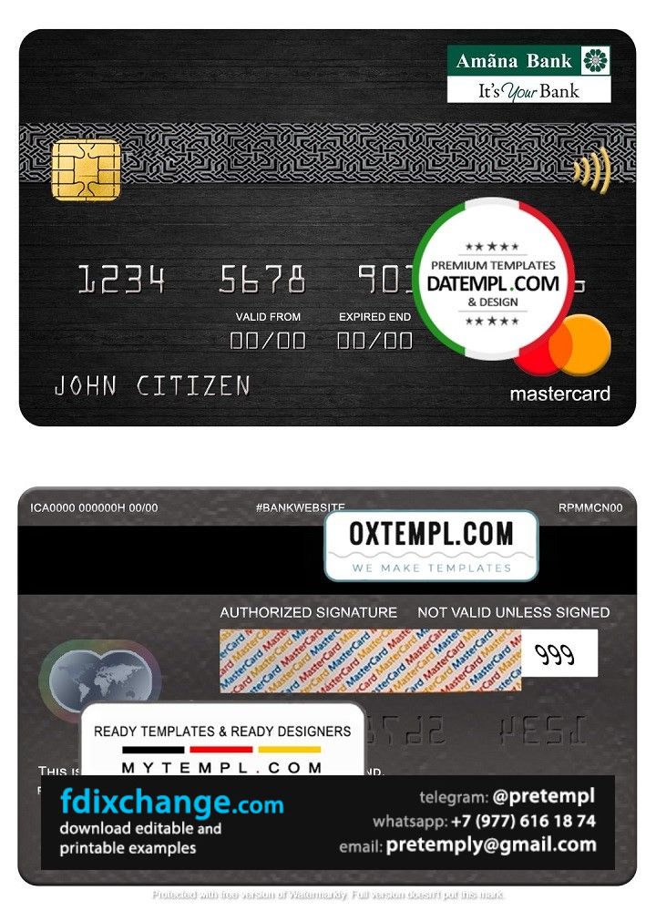 download Sri Lanka Amana bank mastercard, fully editable template free fonts