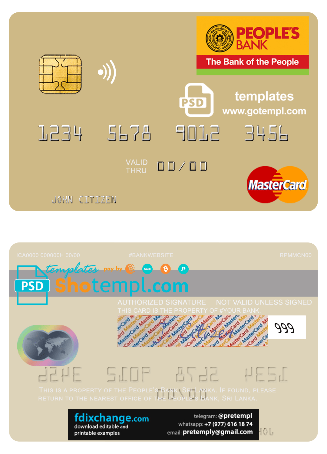 download Sri Lanka People’s Bank mastercard credit card template in PSD format