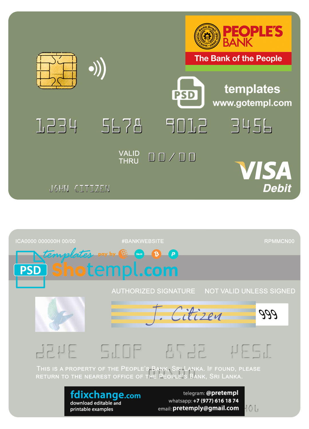 download Sri Lanka People’s Bank visa debit card template free fonts