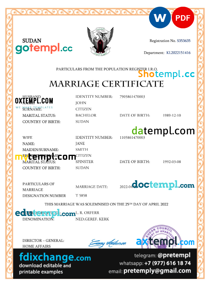 download Sudan marriage certificate template free fonts, fully editable