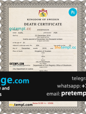 download Sweden vital record death certificate template free fonts