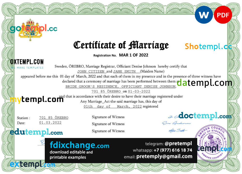 download Sweden marriage certificate template free fonts, fully editable