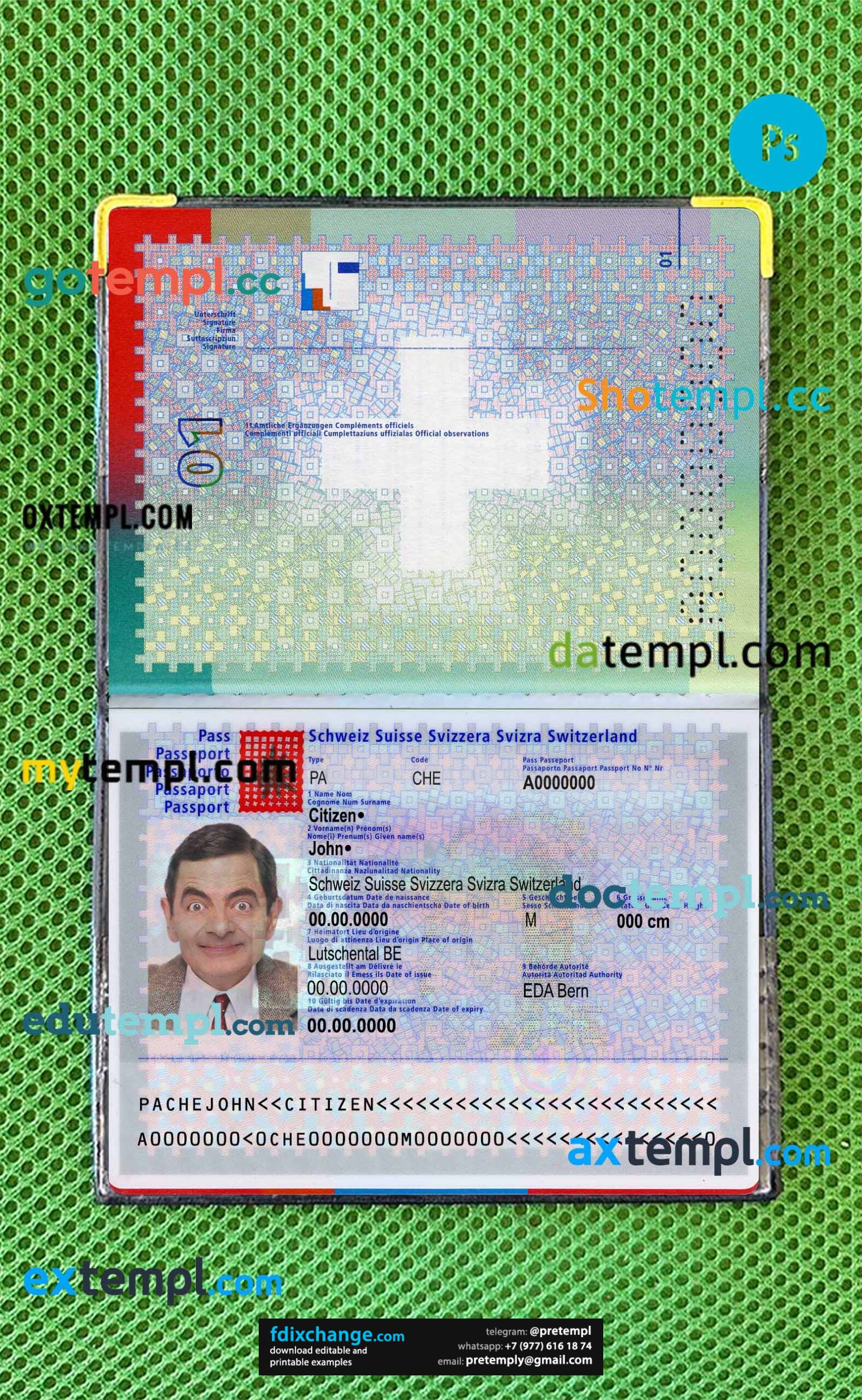download Switzerland passport photo look template free fonts, 2 in 1