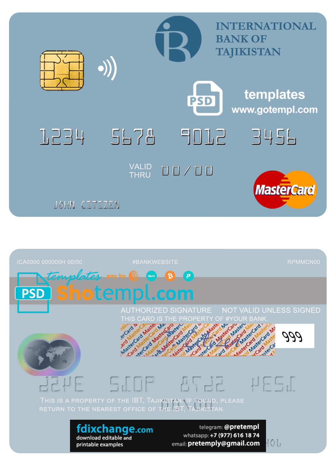 download Tajikistan IBT Bank mastercard template in PSD format