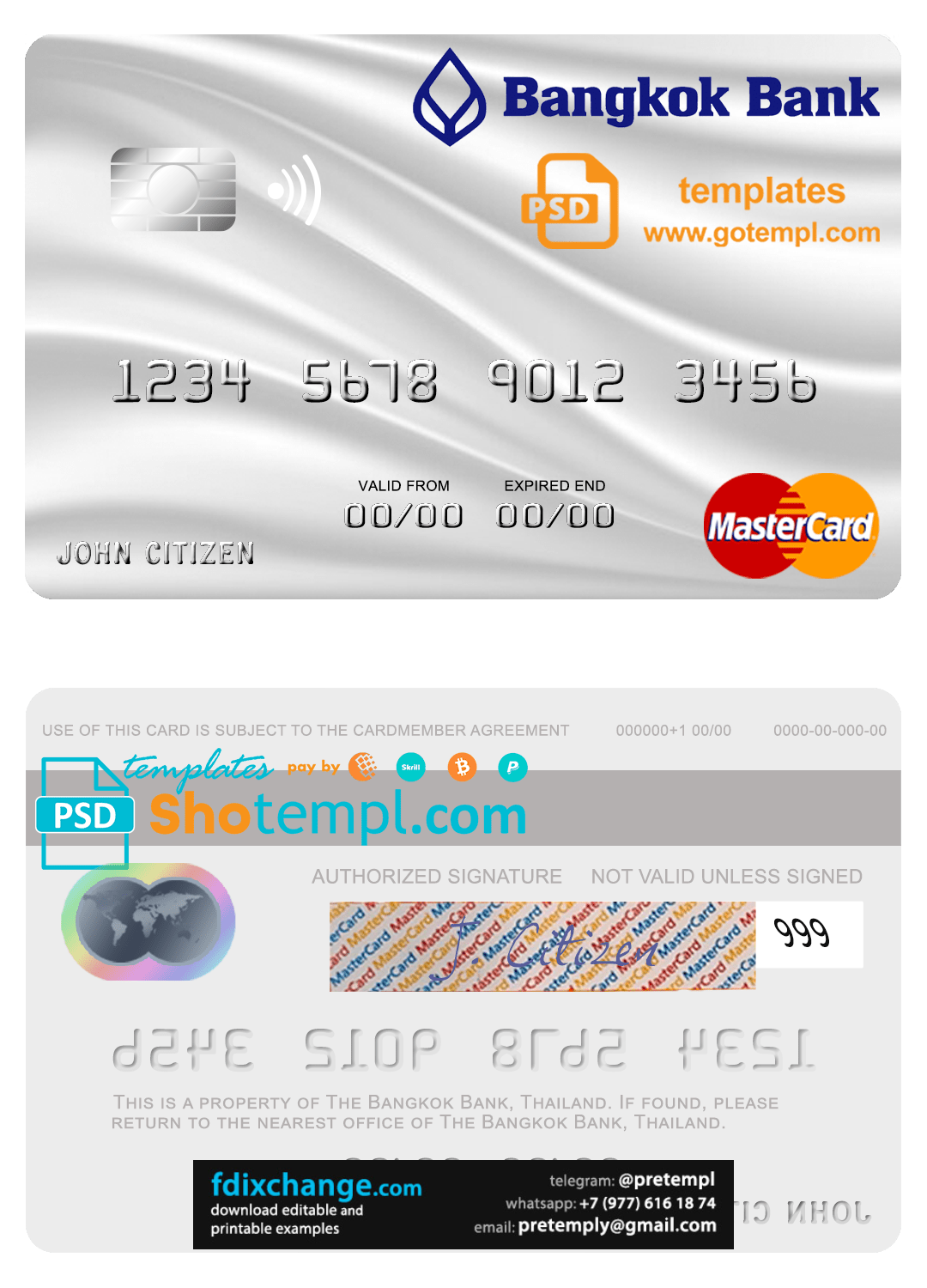 download Thailand Bangkok Bank mastercard template free fonts