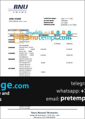 download Timor-Leste BNU bank statement template free fonts