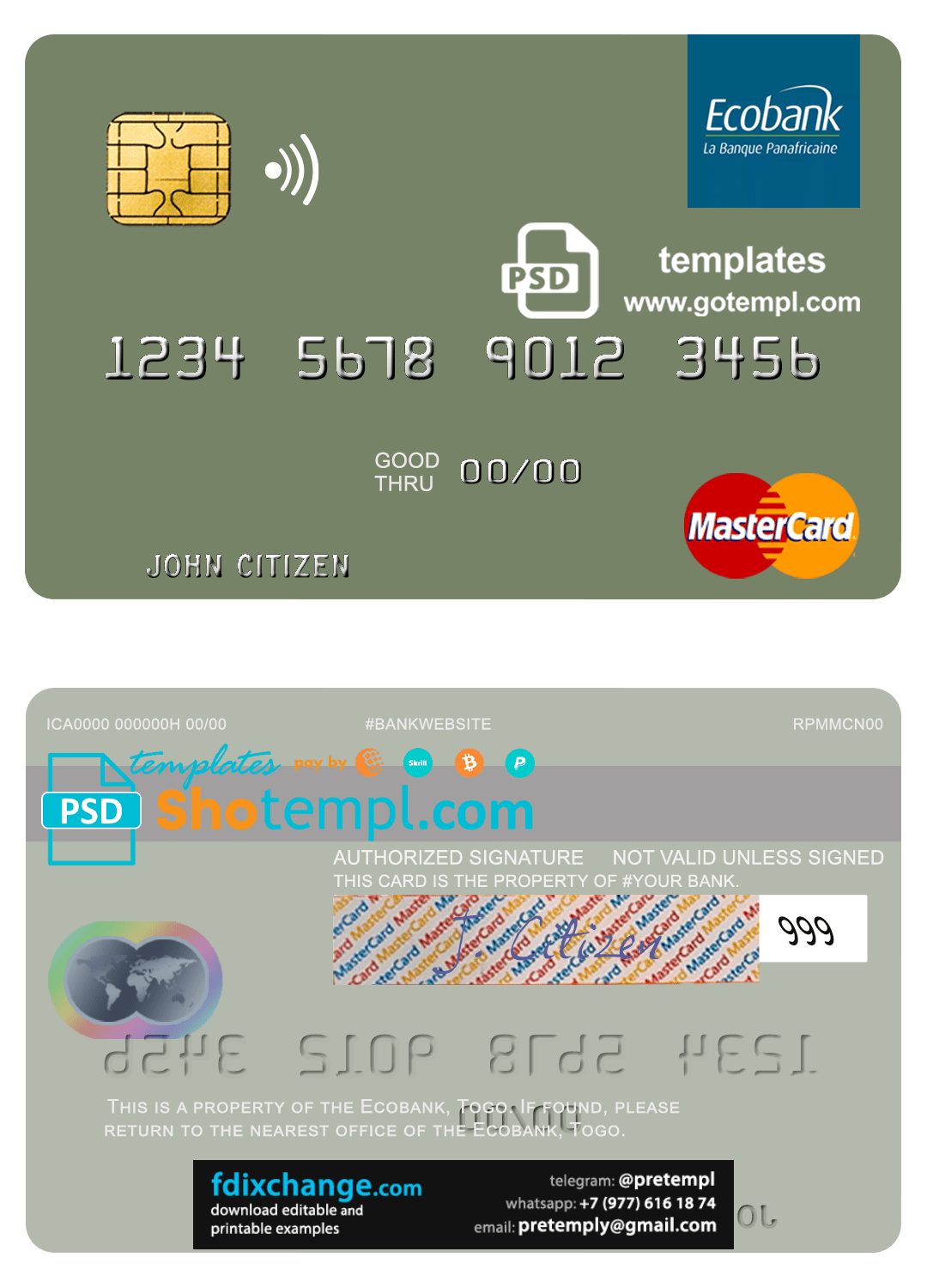 download Togo Ecobank mastercard template free fonts