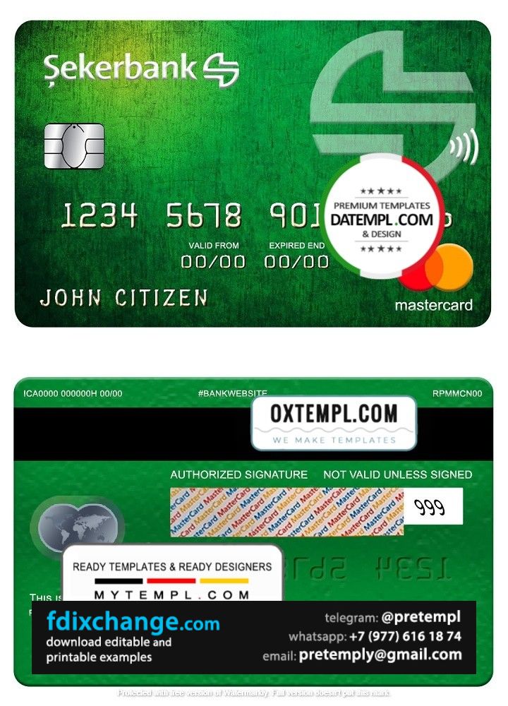 download Turkey Sekerbank mastercard, fully editable template free fonts