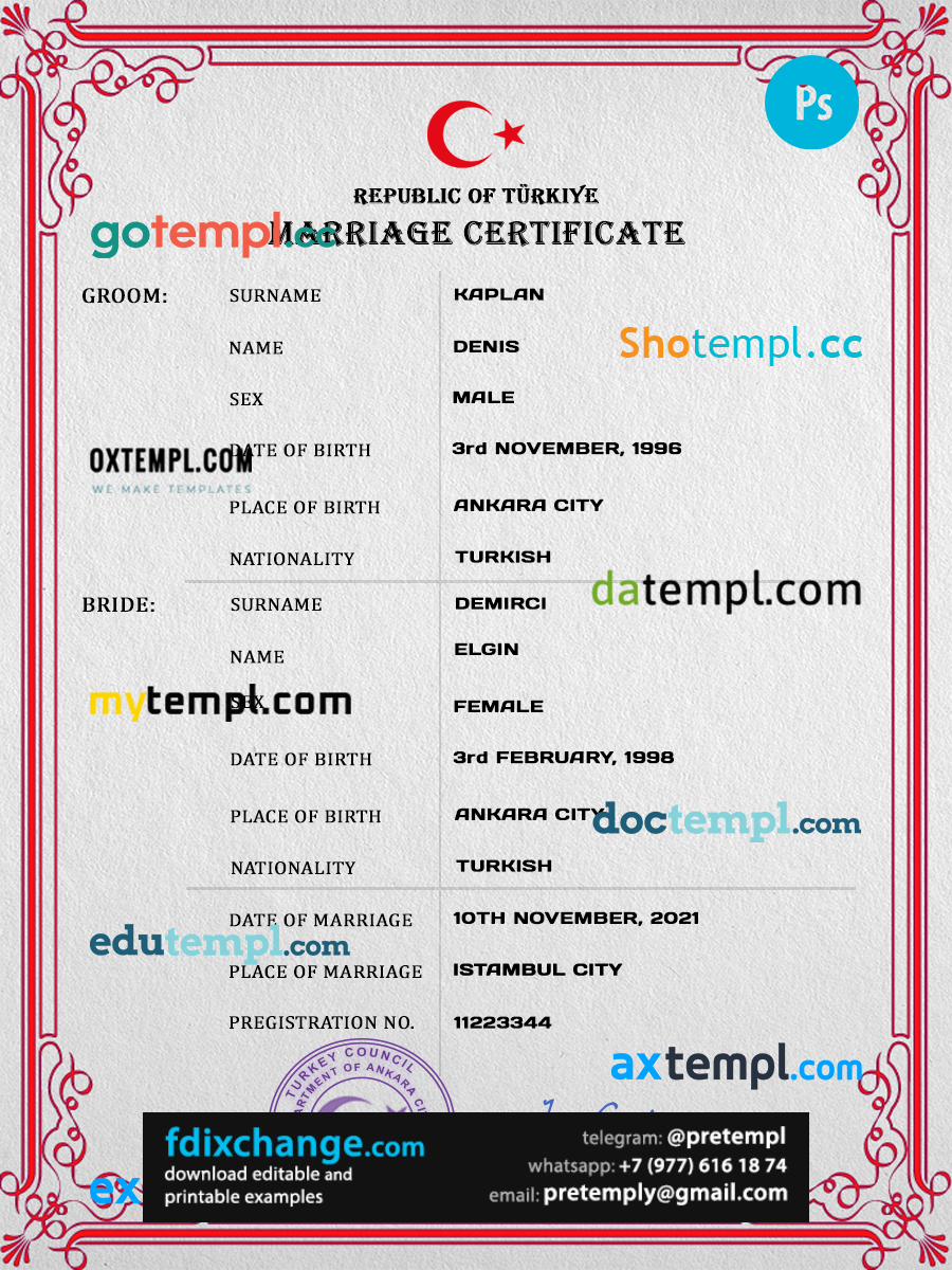 download Turkey marriage certificate template free fonts