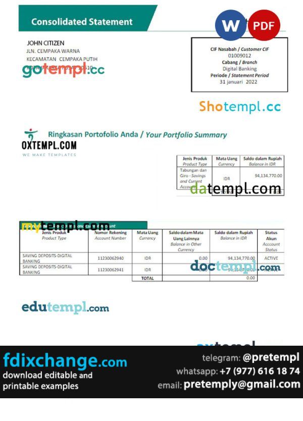 download UAE KEB HANA bank statement template free fonts