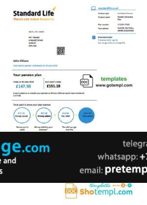 download United Kingdom Standard Life proof of address pension statement template free fonts
