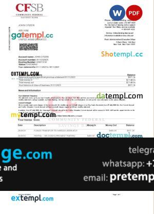 download USA CFSB bank statement template free fonts