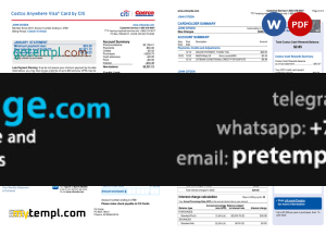 download USA Costco Anywhere Visa Card by Citi bank statement, template free fonts, 4 pages