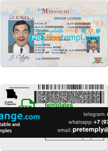 download USA Missouri driving license template free fonts, with the fonts