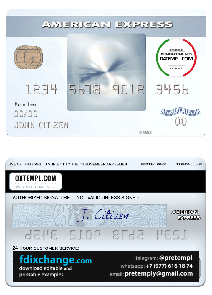 download USA New York CFSB bank AMEX everyday® credit card template free fonts, fully editable