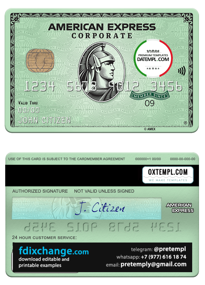 download USA State Street Corporation bank AMEX green corporate card template free fonts, fully editable