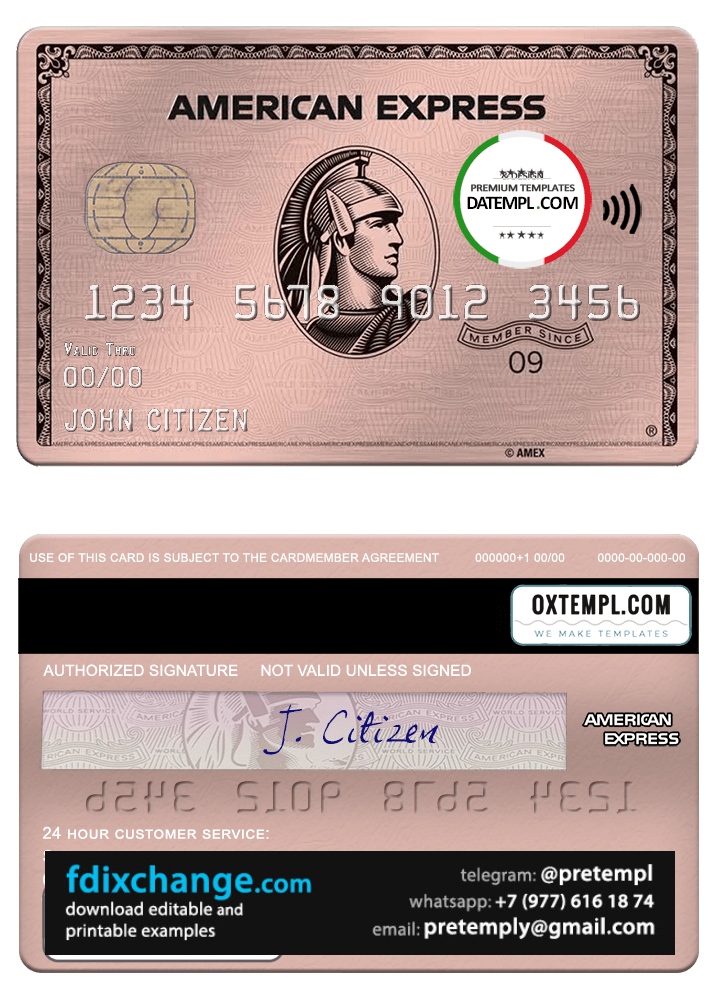 download USA University of Southern Indiana bank AMEX rose gold metal card template free fonts, fully editable