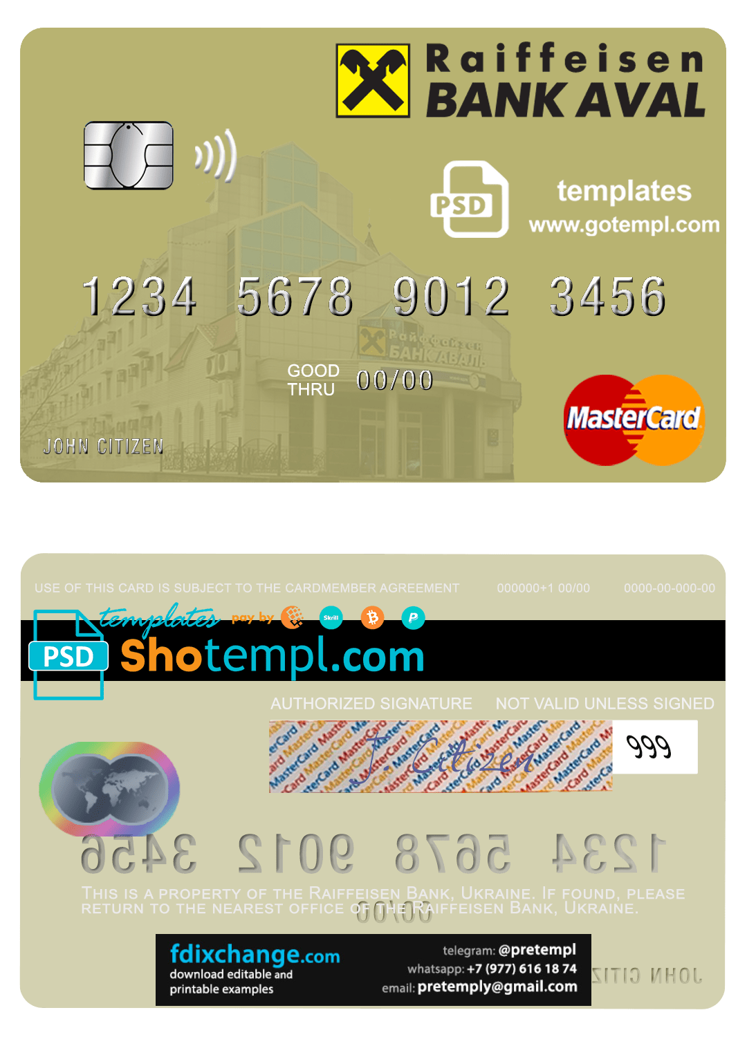 download Ukraine Raiffeisen Bank mastercard template free fonts