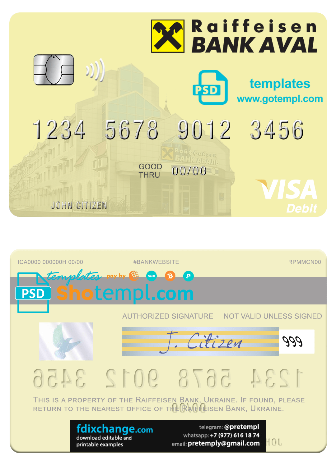 download Ukraine Raiffeisen Bank visa debit card template free fonts