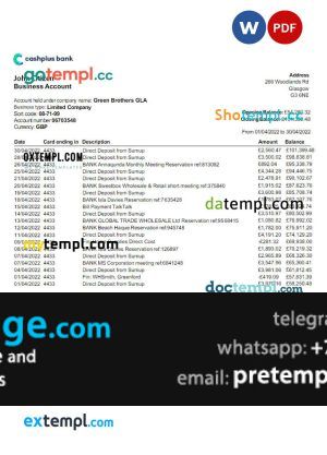 download UNITED KINGDOM CASHPLUS bank statement template free fonts