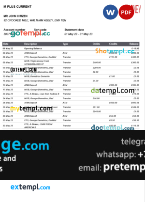 download United Kingdom M Plus Current bank statement template free fonts