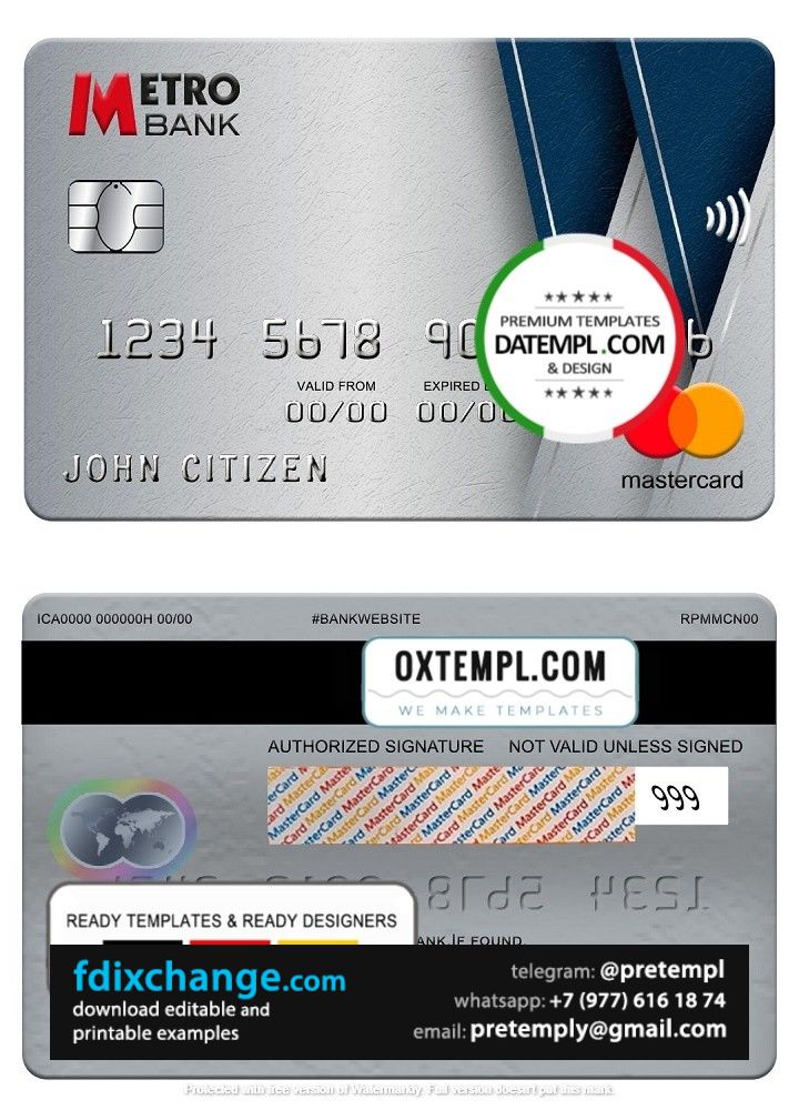 download United Kingdom Metro Bank mastercard, fully editable template free fonts