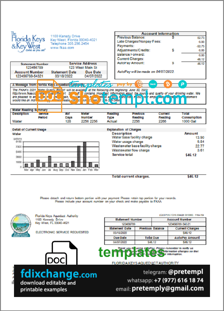 download USA Florida Florida Keys utility bill template free fonts