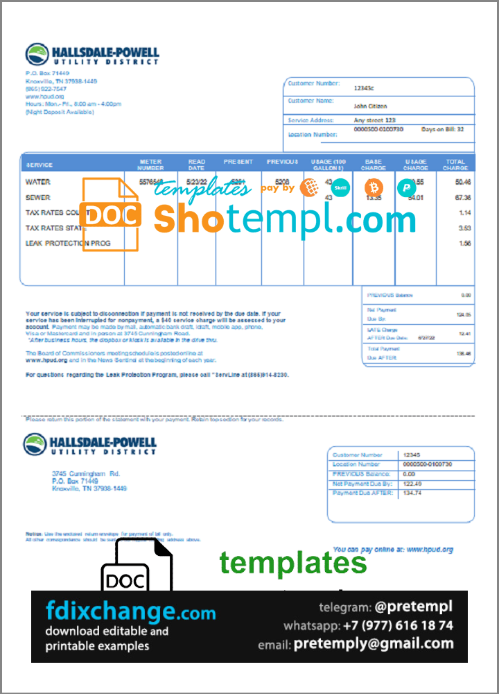 download USA Hallsdale-Powell utility bill template free fonts