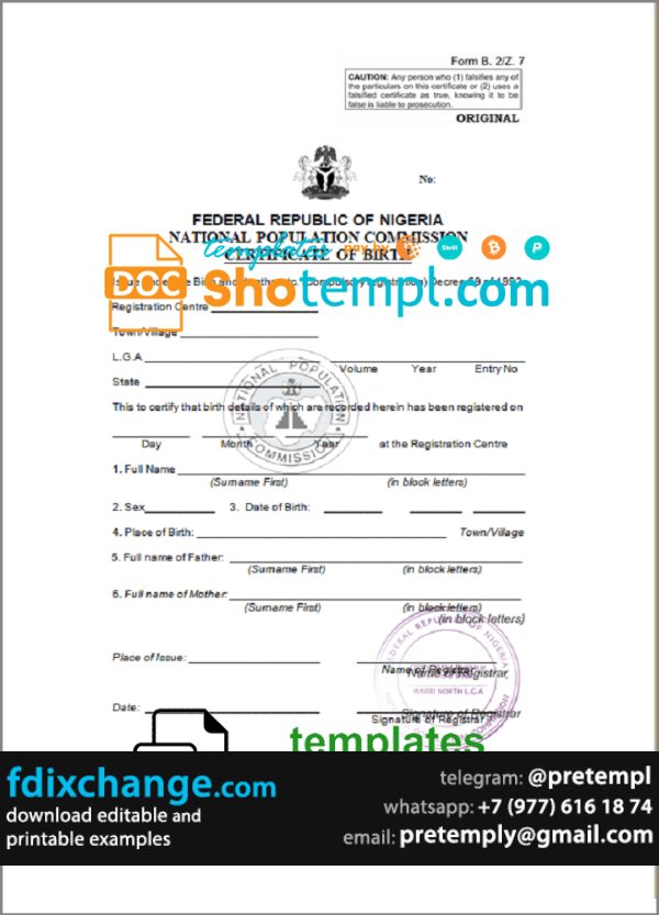 download Nigeria birth certificate template free fonts