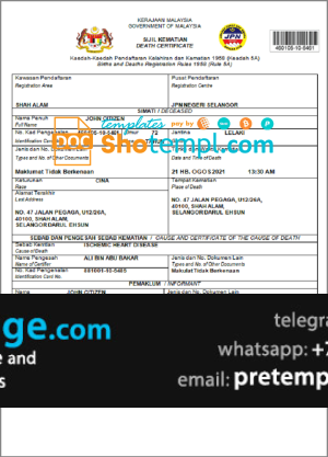 download Malaysia death certificate template free fonts