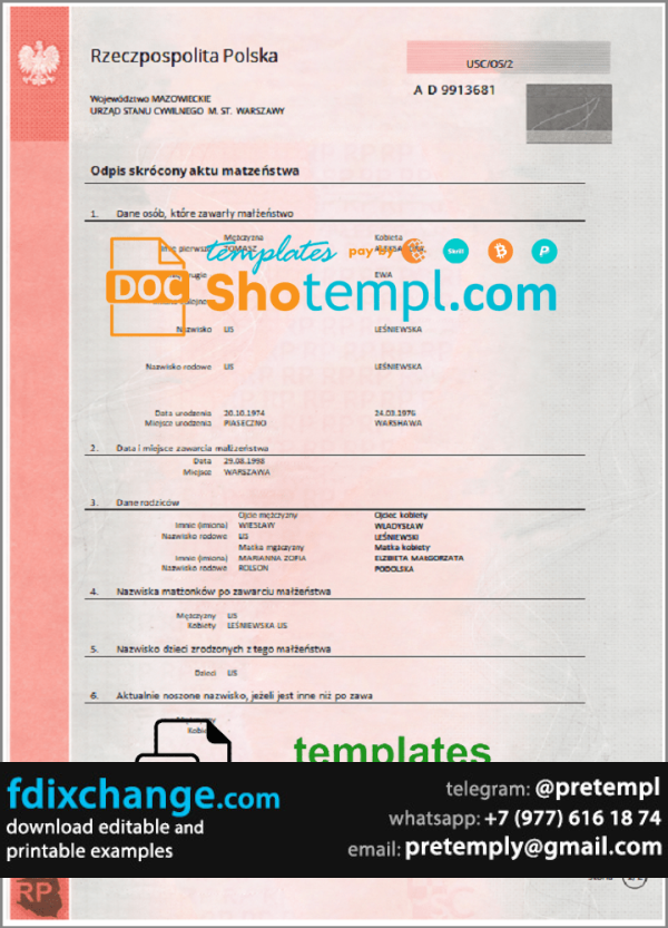 download Poland marriage certificate template free fonts