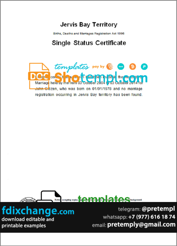 download Australia Jervis Bay Territory divorce certificate template free fonts