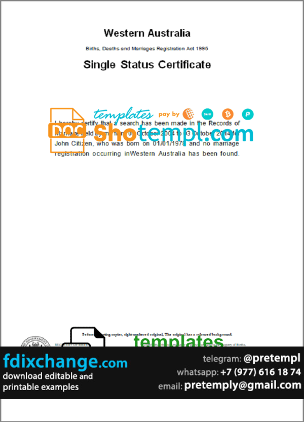 download Australia Western Australia divorce certificate template free fonts