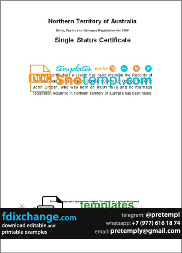 download Australia Northern Territory of Australia divorce certificate template free fonts