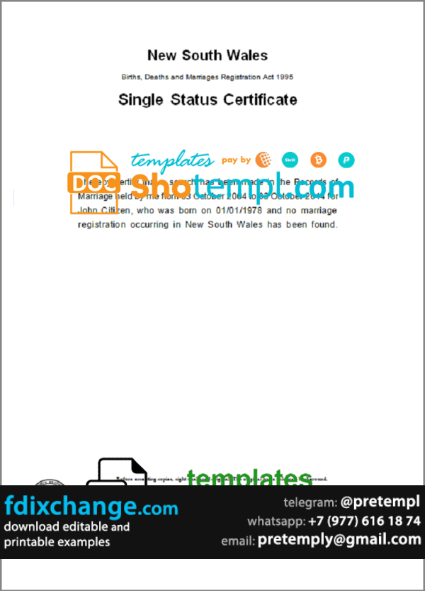 download Australia New South Wales divorce certificate template free fonts
