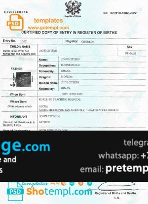 download Ghana birth certificate template free fonts, fully editable