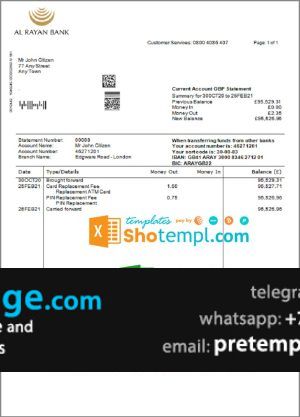 download United Kingdom Al Rayan bank statement template free fonts