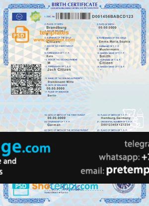 download Germany birth certificate template free fonts, fully editable