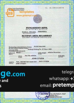 download Indonesia birth certificate template free fonts, fully editable