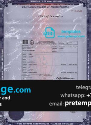 download USA Massachusetts state birth certificate template free fonts, fully editable