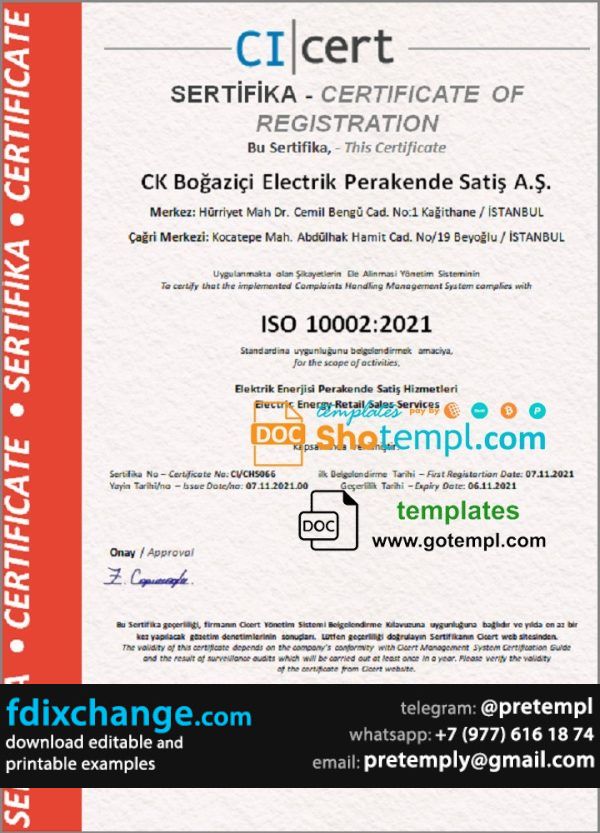 download Turkey Cicert certificate template free fonts, fully editable
