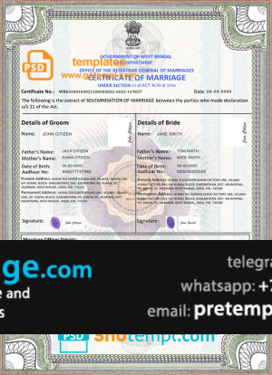 download India marriage certificate template free fonts, fully editable