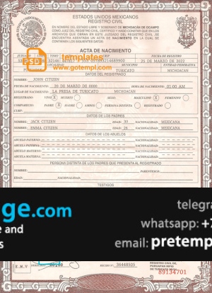 download Mexico birth certificate template free fonts, fully editable
