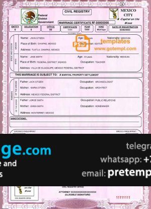 download Mexico marriage certificate template free fonts, fully editable