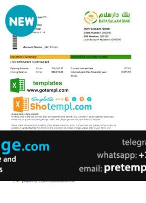 download Somalia Dara Salaam Bank statement template free fonts